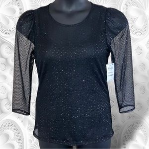 I.N.C NWT Black Glitter ¾ Sleeve Blouse w. Blk Camisole Under w. Adj Straps